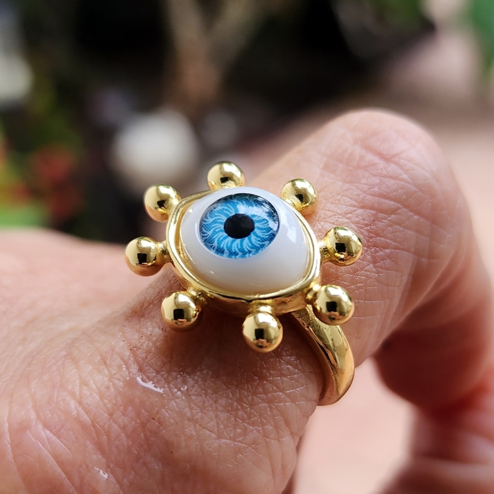 FP Hypoallergenic Jewelry 18k Goldplated Ring SUN BLUE EYE PROTECTIVE Spell Ring